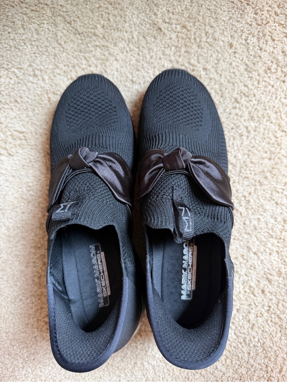 Skechers Black Slip-On Knit Sneakers with Bow Accent